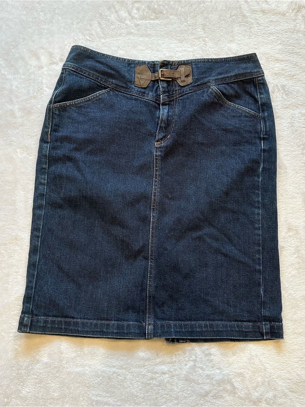 Lauren Jeans Company Premium Belted Pencil Skirt Denim Blue Jean Mid-Length 6